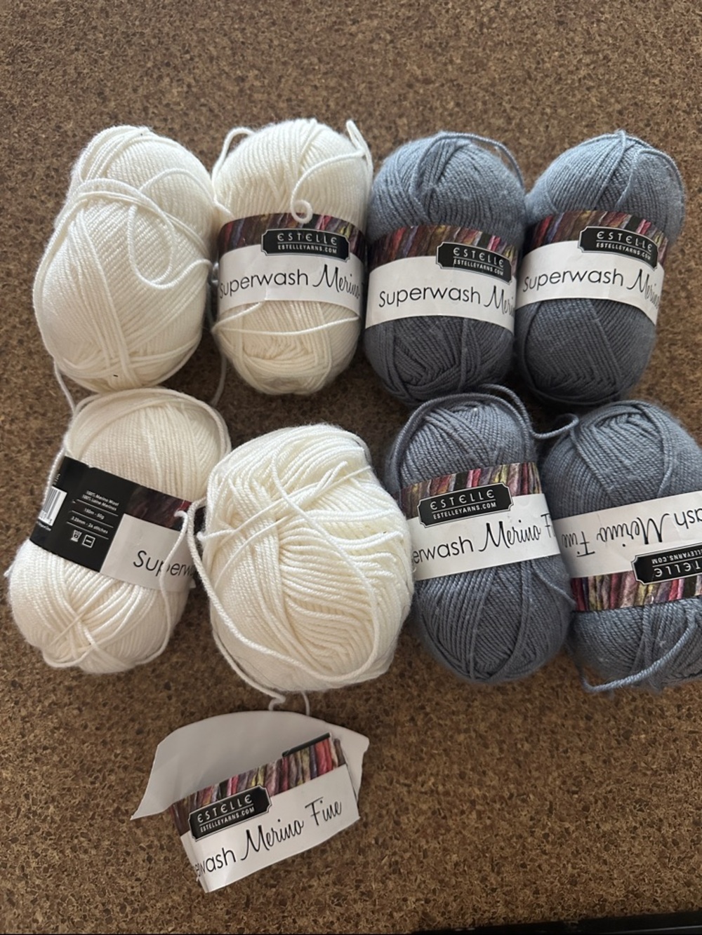 Estelle Superwash Merino Yarn - White & Gray